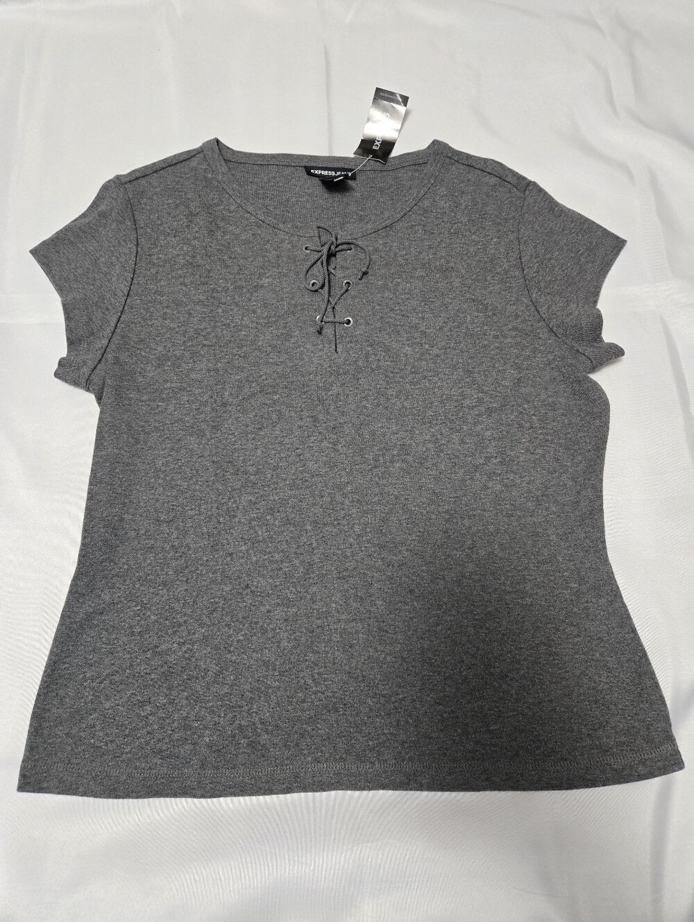 Express Gray Lace-Up Short Sleeve Tee